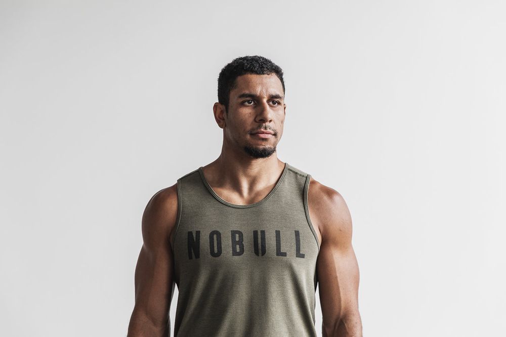 NOBULL Men's Tank Tops - Army Green - Ireland (1803ROMZI)